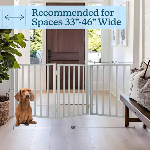Pet Gate - 3-Panel Indoor Foldable Dog Fence for Stairs, Hallways, or Doorways - 54x24-Inch Retractable Wood Freestanding Dog Gates by PETMAKER