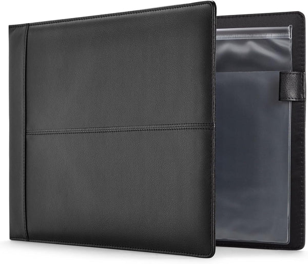 Juvale Check Binder - Black Faux Leather, 7-Ring, 14 x 10 in, Fits 600 Checks - Business Checkbook Binder & Cover with Pen Loop, Checkbook Holder