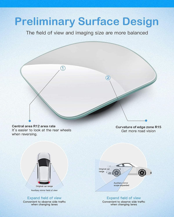 CUNCUI 2pcs Fan Shaped Blind Spot Mirror, 360 Degree Adjustabe HD Glass Blind Spot Mirrors, Frameless Convex Rear View Mirror, for any Car, Van,