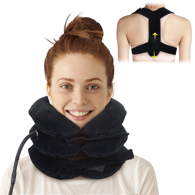 Cervical Neck Traction Device & Posture Corrector for Women and Men, FSA HSA Eligible Inflatable Neck Stretcher Brace fo