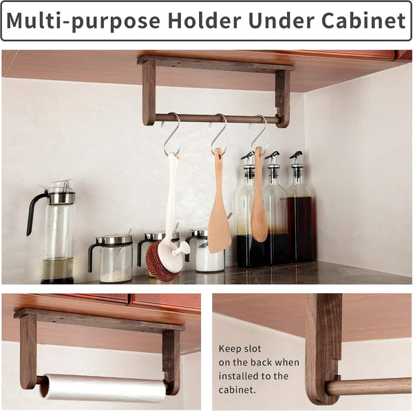 Wood-Paper-Towel-Holder-Under-Cabinet-Kitchen-Handmade - Wall Mounted/Adhesive No Drill Sturdy Roll Hanging Organizer, Horizontal Papertowel
