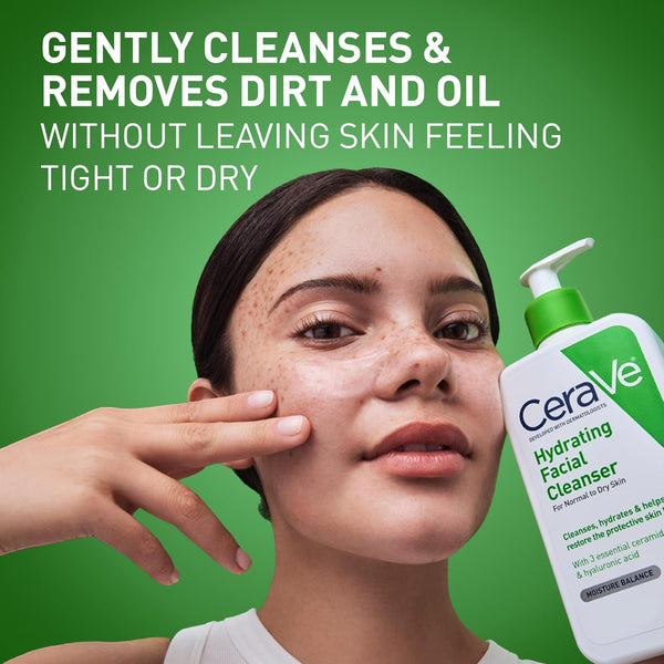 CeraVe Hydrating Facial Cleanser, Moisturizing Face Wash For Dry Skin, Hyaluronic Acid + Ceramides + Glycerin, Hydrating Cleanser For Normal To