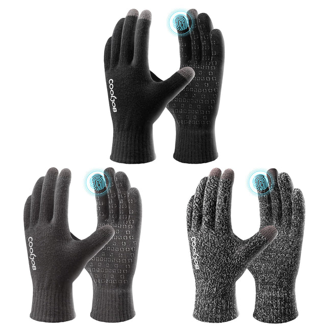 COOLJOB Warm Fleece Knit Winter Gloves for Men Women, Touch Screen Fingers, Non-