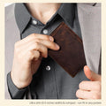 Real Leather Mens Trifold Wallet RFID Blocking Slim Minimalist Front Pocket - Thin & Stylish with ID Window in Gift Box Vintage Brown-No Box