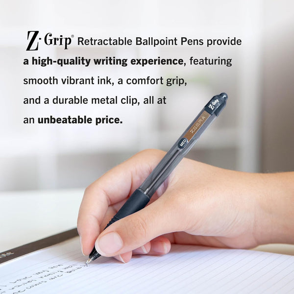 Zebra Pen Z-Grip Retractable Ballpoint Pen, Black Ink, 1.0mm, 18-Pack Black F 1 Count (Pack of 18)