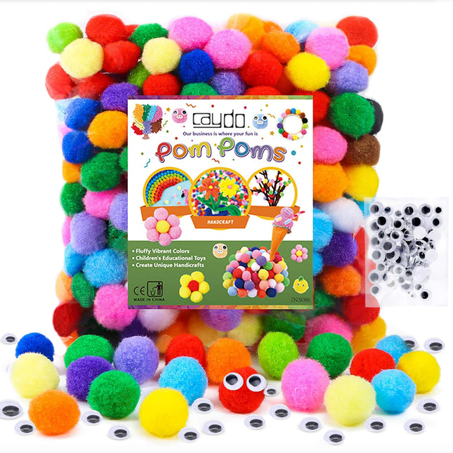 Caydo [400 Pcs - 300 Pieces 1 Inch Assorted Pompoms with 100Pieces Wiggle Eyes M