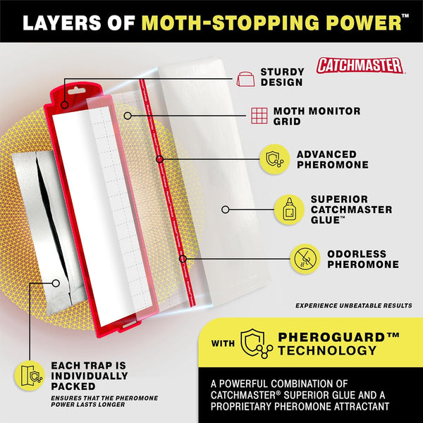 Catchmaster Premium Pantry Moth Traps, XL Odorless Sticky Glue Traps 6PK, Pheromone Attractant for House, Kitchen Storage & Kitchen Pantry