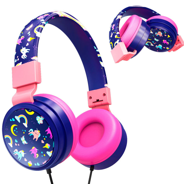 Gabba Goods Kids Safe Headphones, Foldable Tangle-Free 3.5mm Jack, Volume Limiting 85/94dB, Over-Ear with Microphone for