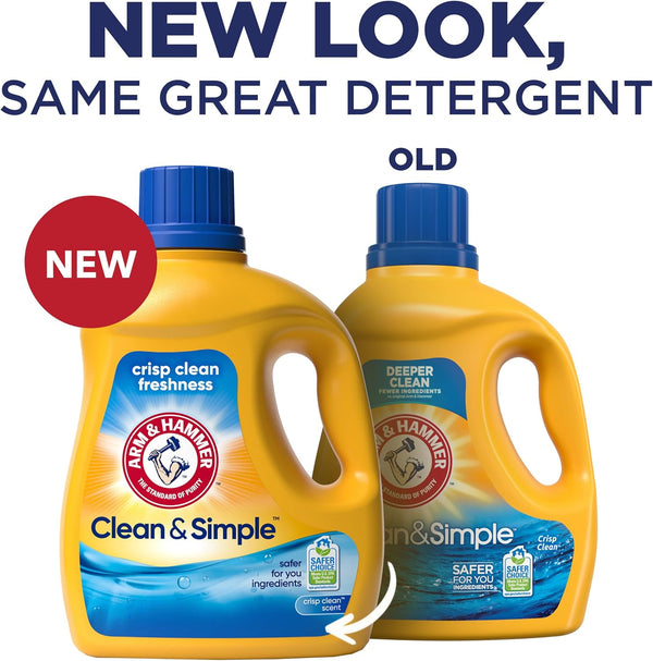 ARM & HAMMER Clean & Simple Liquid Laundry Detergent | Crisp Clean Scent, 77 Loads, 100.5 Fl oz Crisp Clean 100.5 Fl Oz (Pack of 1)