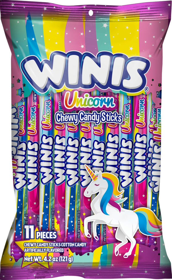Winis Unicorn | Cotton Candy Chewy Taffy Swirl | 4.3 Oz, 11 Pieces | Chewy cotton candy flavored swirls, non-melting and party ready, sharing size