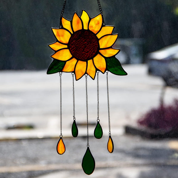 Sunflower Stained Glass Window Hanging,Sunflower Birthday Party Decorations,Outdoor Suncatcher for Patio,Kitchen and Garden Decor,Sunflower Gift