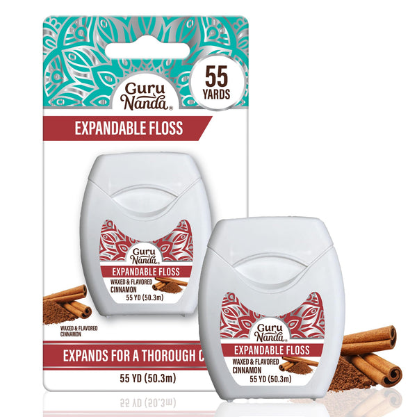 GuruNanda Expandable Waxed Dental Floss for Gentle, Deep Cleaning Wide Teeth Flossing - Cinnamon Flavor - 55 Yards Cinnamon 55 Yards (Pack of 1)