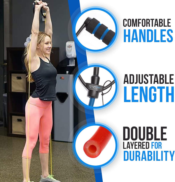 DYNAPRO Exercise Resistance Bands, Adjustable Length, Comfort Handles, Professional Quality, Anti-Snap. Great for Workouts, Physical Therapy, Yoga