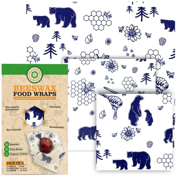 PURE & SUSTAINABLE COMPANY Beeswax Wraps - Food Storage -Pack of 3â€“ Sustainable â€“ Reusable - Certified Organic Cotton Size S,M,L