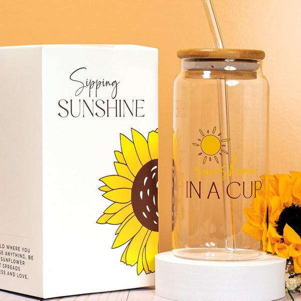 The Love Crate Co Sunflower Gifts for Women, Sunshine Gift Box | 15-Piece Gift-Ready Care Package with Blanket, Glass Tumbler & Spa Gifts for