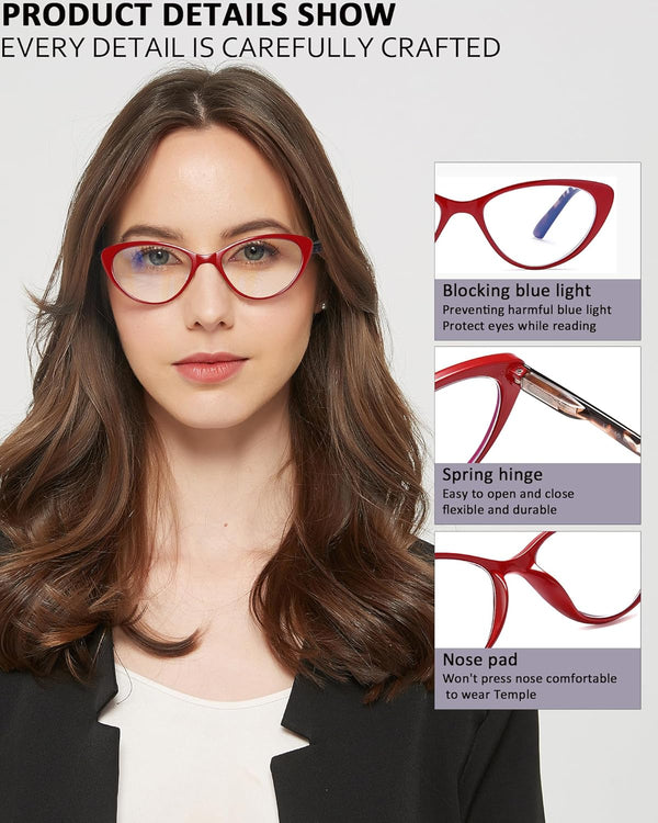 EYEURL 5-Pack Cat Eye Reading Glasses for Women- Men Blue Light Blocking Glasses Stylish Computer Readers for Women Anti Eyestrain & Glare with
