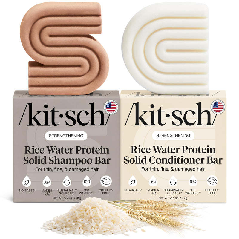 Kitsch Rice Water Shampoo & Conditioner Set - Solid Rice Water Shampoo & Conditioner Bar Soap for Hair Care, Strengthening & Nourishing Soap Bar,