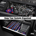 WORKPRO Magnetic Socket Organizer, Heavy Duty 3/8-Inch Drive Socket Rail | Aluminum Alloy, 10 Pieces Clips, Rotatable & Movable Clips, Efficient