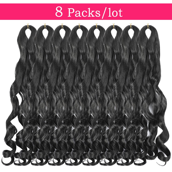 French Curly Braiding Hair 18 Inch 8 Packs Black Color - Pre Stretched Bouncy Braiding Hair- Loose Wavy Synthetic Hair Extensions For Black Women