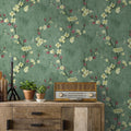 Safiyya 118"x17.7" Green Floral Peel and Stick Wallpaper Vintage Contact Paper Removable Self-Adhesive Wall Paper for Bedroom Vinyl Roll 17.7" x 118"
