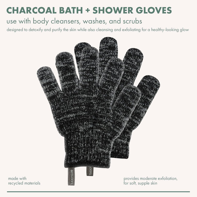 Ecotools Charcoal Bath + Shower Gloves, Exfoliating Gloves Remove Dead Skin & Cl