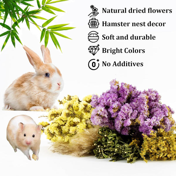 Sukh Herb Bedding Habitat Decor - Natural Flower Hamster Mate Herbs Sprays Cage Safe Pet Accessories Decorations Hideout for Hamsters Mouse Guinea