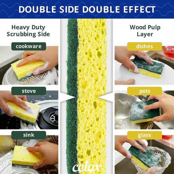 CELOX Sponges Kitchen Sponges for Dishes and Cleaning, 2-Sided Scrub Sponges Dish Sponge and Kitchen Sponge for Washing Dishes, Heavy Duty,