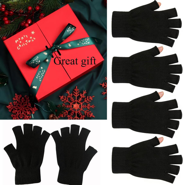 monochef Fingerless Gloves Half Finger Winter Warm Knit Thermal Working Running Biking Driving Typing Men Women Black Black 2 Pairs