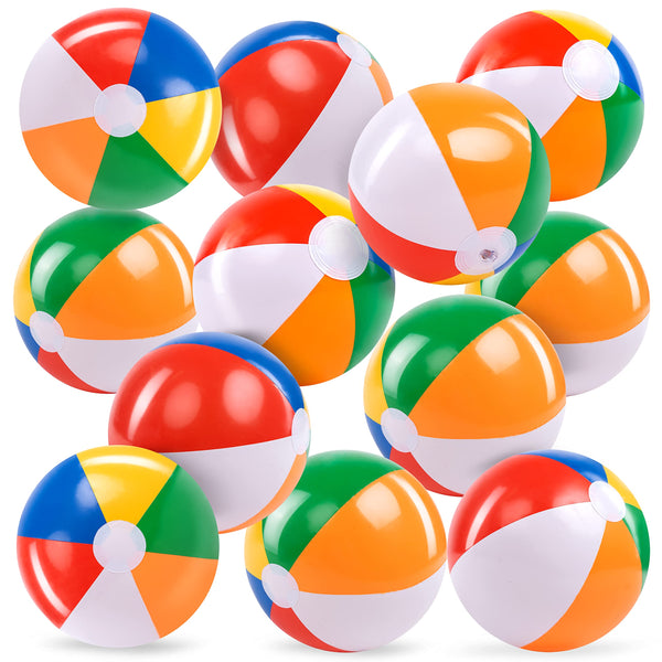 JOYIN Rainbow Beach Balls(12 Pack), 12'' Inflatable Swimming Pool Toys for Summer Water Games Kids Birthday Party Supplies Combo Set Include