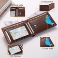 Slim Minimalist Mens Bifold Wallet, RFID Blocking Genuine Leather Wallet for Men with ID Window and 8 Cards Slot.ï¼ˆCoffeeï¼‰