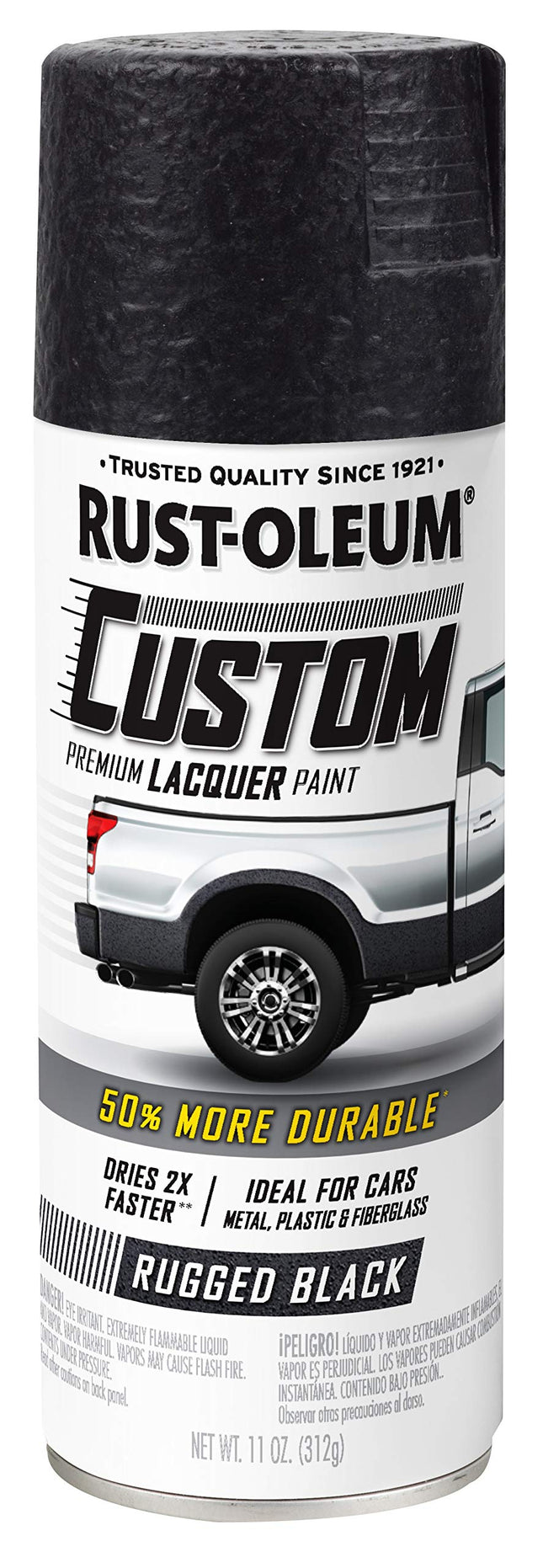 Rust-Oleum 323350 Automotive Custom Lacquer Spray Paint, 11 Oz, Rugged Black