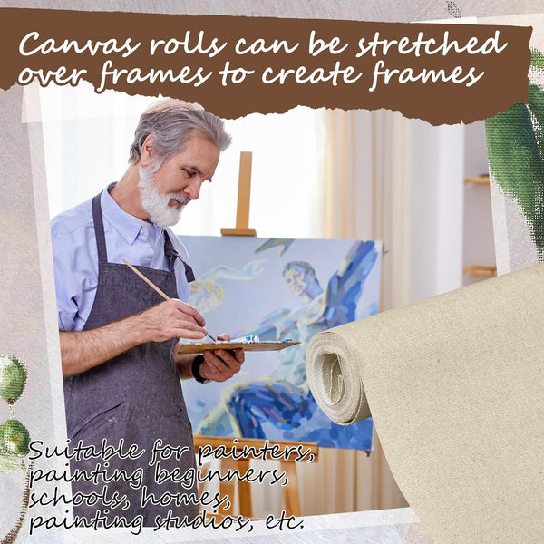 Fuutreo 8 Yard Long x 36" Wide / 63'' Wide Large Canvas Roll 12 oz Cotton Triple Primed Canvas Roll Gesso Artist Painting Backdrop(36" Wide x 8