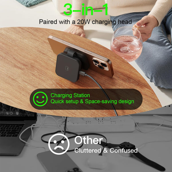 2026 for iPhone 16 Pro Max 3 in 1 Foldable Wireless Charging Station for MagSafe Magnetic Charger, Travel Stand 20W Charge Multiple Devices for