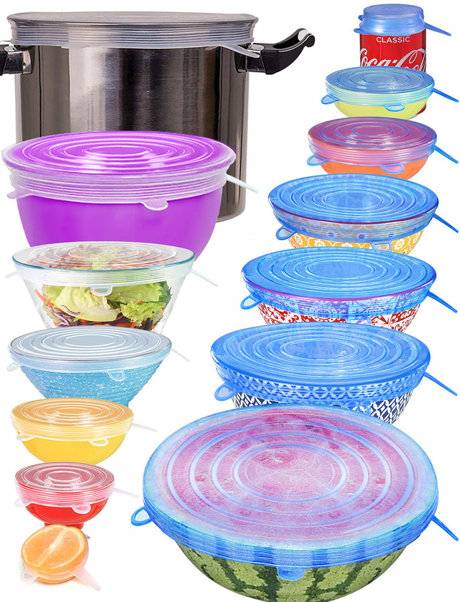 Silicone Stretch Lids 14 Pack Include 2Pcs Size up to 9.8'' Diameter,Reusable Durable Food Storage Covers for Bowl,7 Dif