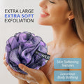 SHOWER BOUQUET Loofah-Charcoal Bath-Sponge XL-Color-4-Pack Extra-Large 75g Charcoal Blue, Green, Purple & Red