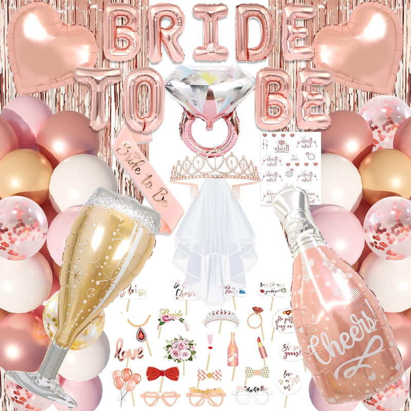 116 Pcs Bachelorette Party Decorations, Bride To Be Decorations include Bride To Be Sash Veil Crown Tattoo Stickers Photo Props Fringe Curtain for