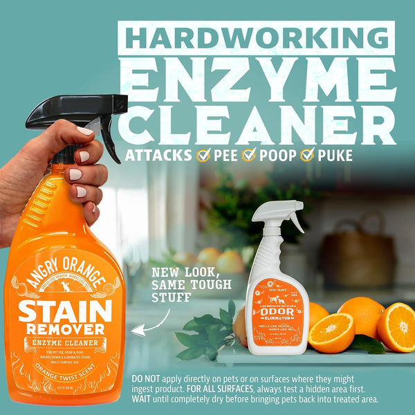 Angry Orange Stain Remover - 32oz Enzyme Pet Cleaner - Dog & Cat Urine Destroyer and Stain Remover - Citrus Spray Cleaning Solution - Puppy