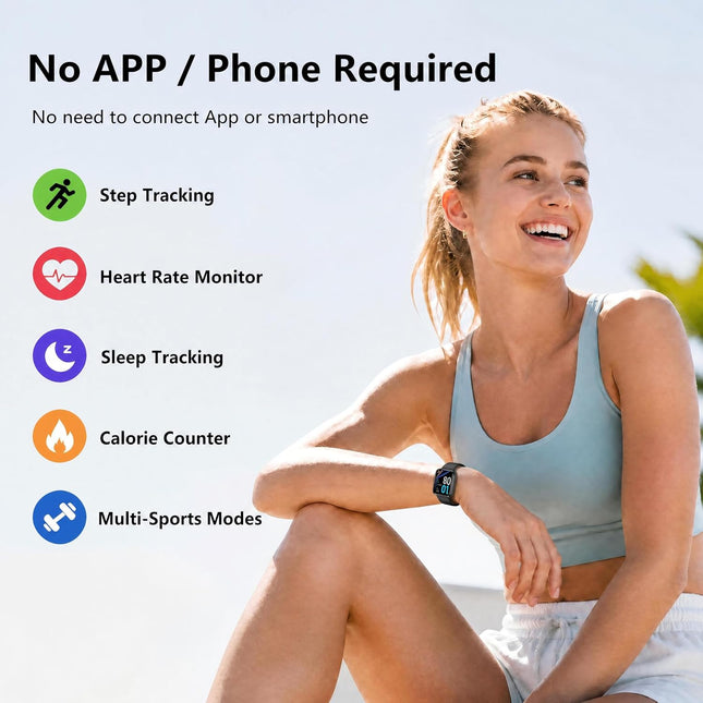Fitness Tracker Watch with Heart Rate, No App No Phone Required, Pedometer Black
