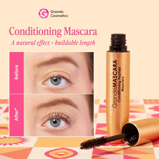 Grande Cosmetics GrandeMASCARA Conditioning Peptide Mascara – Buildable Extreme Volume & Length – Long-Lasting & Clump-F