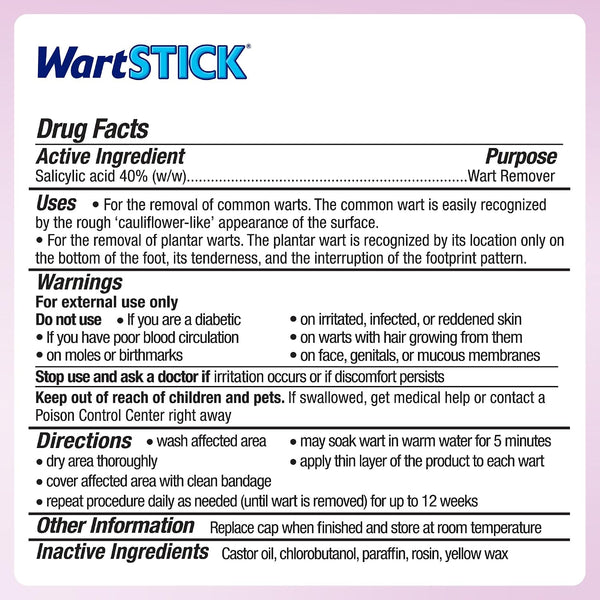 WartStick Maximum Strength Salicylic Acid Solid-Stick Common and Plantar Wart Remover 0.2 Oz 0.2 Ounce (Pack of 1)