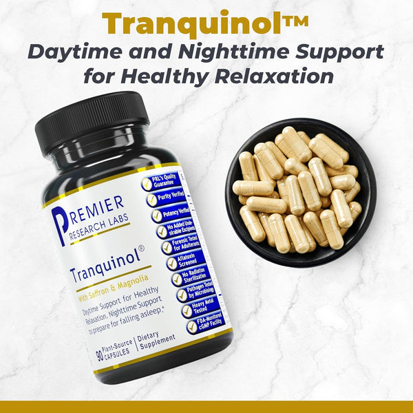 Premier Research Labs Tranquinol | Natural Sleep Aid Supplement for Deep Sleep Support and Calm Mind | Magnesium, Turmeric, Lemon Balm & Saffron