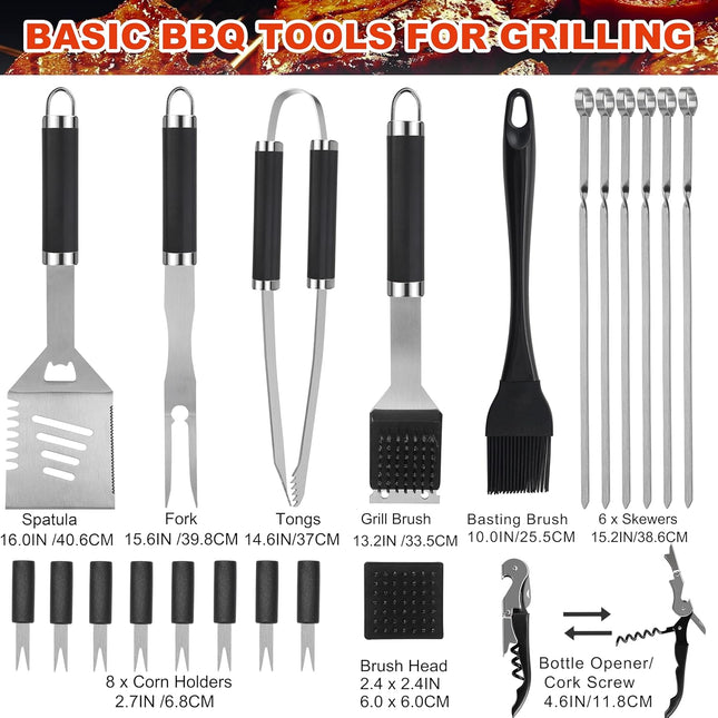 Grilljoy BBQ Accessories Grill Tools Set - 22PCS Stainless Steel Barbecue Grill 