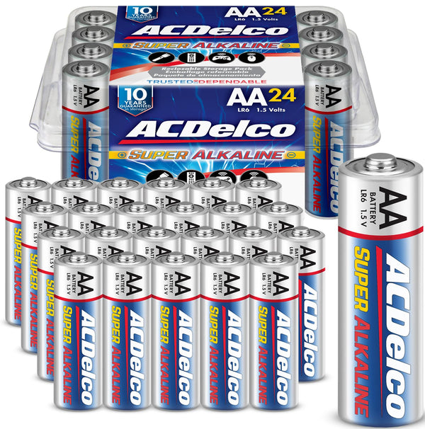 ACDelco 24-Count Double AA Batteries, Maximum Power Super Alkaline Battery for Home and Office, 10-Year Shelf Life, Reclosable Packaging AA - 24 Count