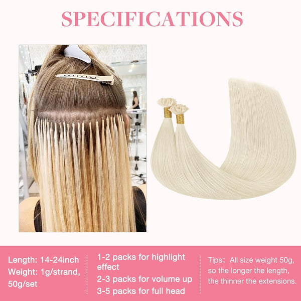 GOO GOO U Tip Hair Extensions - Real Human Hair, 14inch 50g 50S, Hot Fusion, Invisible Remy, 60A Platinum Blonde 14 Inch-50g-50S U-#60A Platinum