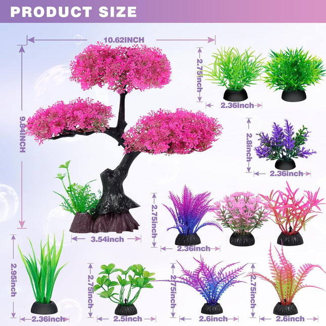 Ameliade Aquarium Artificial Plastic Plants Decoration, Pink Cherry Blossom Tree Aquarium Decor Set, Goldfish Betta Fish