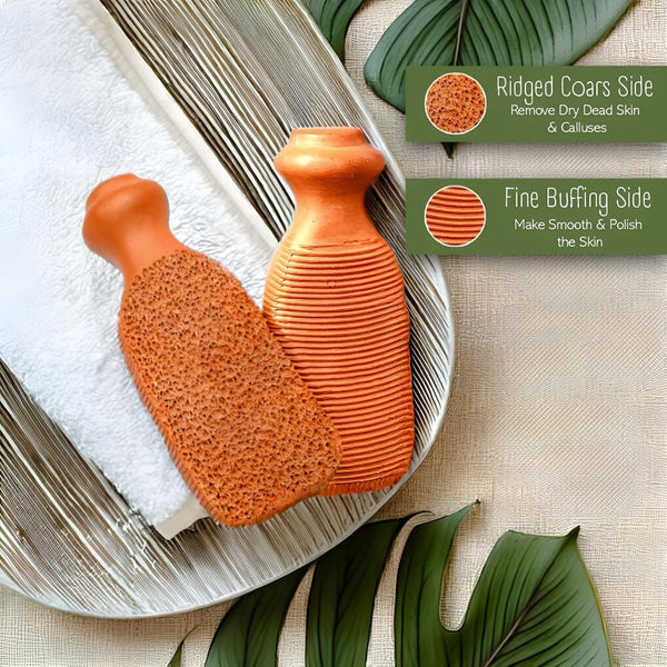 QUBA LINEN Pumice Stone for Feet – 2-Sided Terra Cotta Foot Scrubber, Natural Callus Remover for Dry Skin & Rough Heels, Cracked Heels – Pedicure