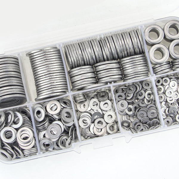 304 Stainless Steel Flat Washers Set 580 Pieces, 9 Sizes - M2 M2.5 M3 M4 M5 M6 M8 M10 M12