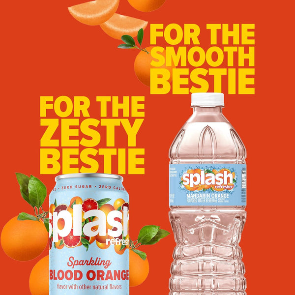 SPLASH REFRESHER Flavored Water Bottles, Mandarin Orange Flavor - 6-Pack, 16.9 Fl Oz - Refreshing Flavored Bottled Water with Electrolytes - Zero