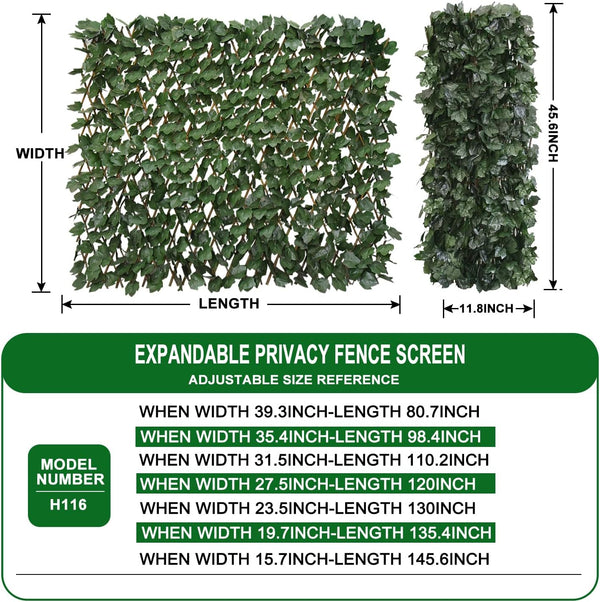 Expandable Fence Privacy Screen for Balcony Patio Outdoor,Decorative Faux Ivy Fencing Panel,Artificial Hedges (Single Sided Leaves)…… 1 Dark Green