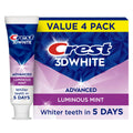 Crest 3D White Advanced, Teeth Whitening Toothpaste for Adults, 3.7 oz, 4 Pack, Cavity Protection Fluoride Toothpaste, Strengthens Enamel, Travel